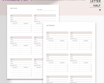 Pacchetto di monitoraggio dei pagamenti BNPL stampabile Afterpay e Pay in 4 Tracker / One Page
