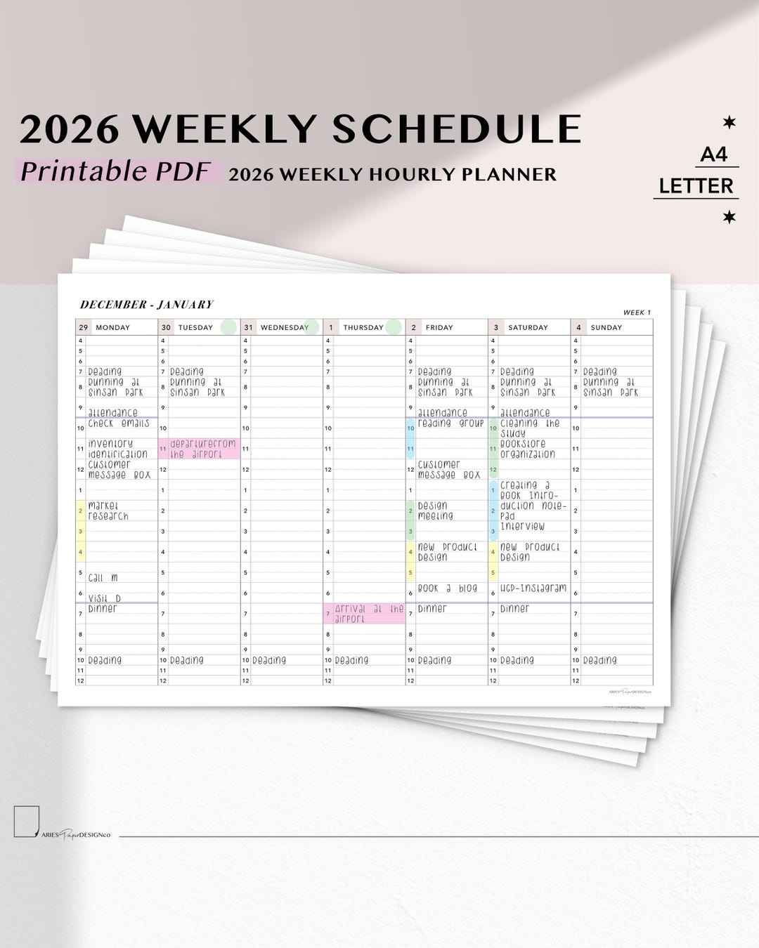 2026 Weekly Hourly Schedule Planner | Printable Time Blocking Planner ...