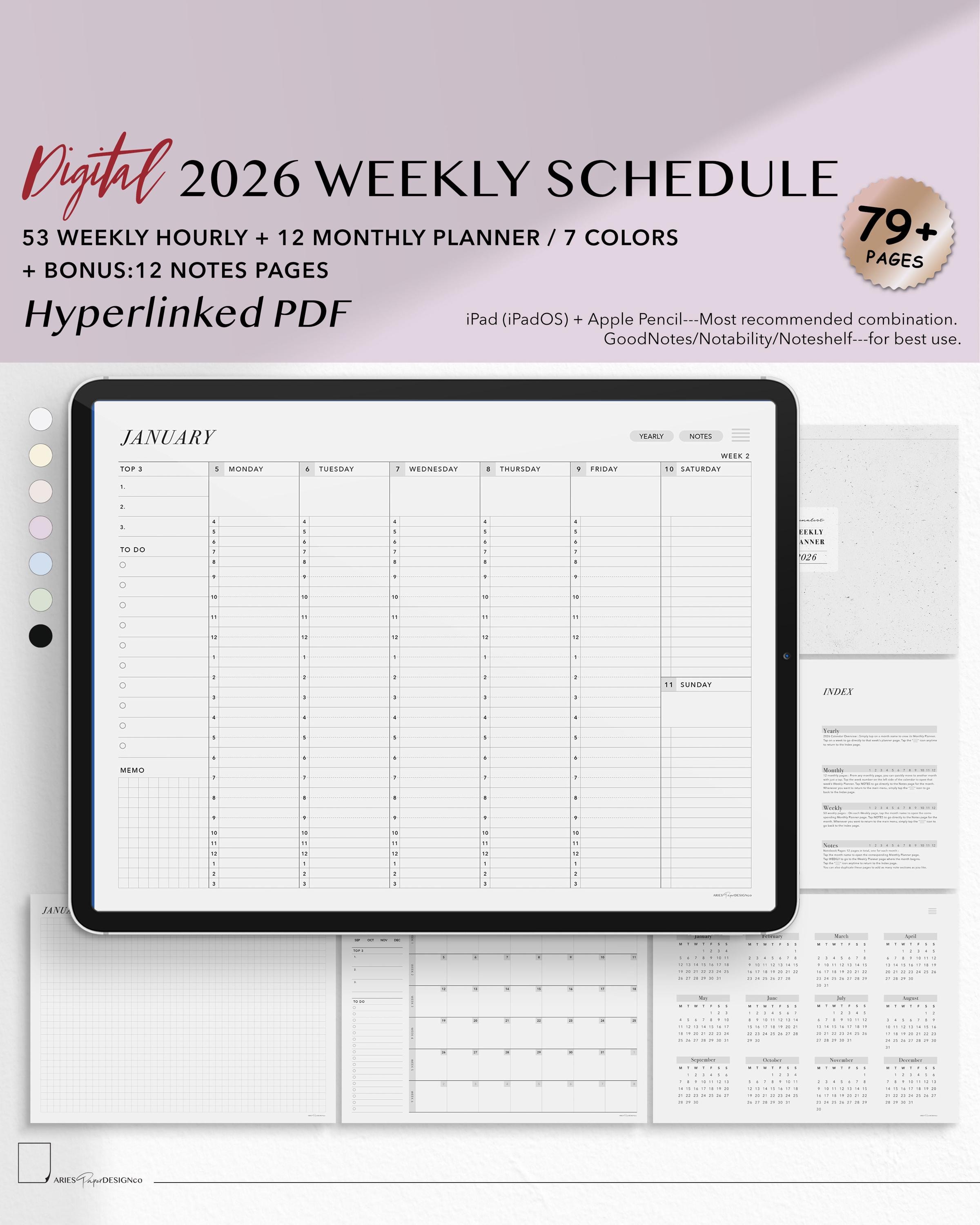 2026 Weekly Hourly Digital Planner – Landscape Format, Time Schedule ...