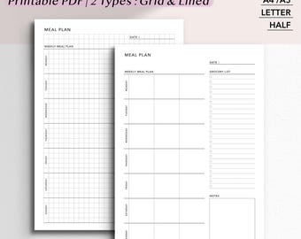 Printable Weekly Meal Planner | Grocery List, A4/A5/Letter (PDF)