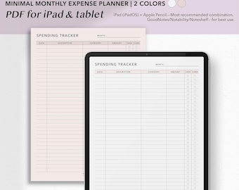 Tracker delle spese digitale / Tracker delle spese mensili di una pagina (verticale) / GoodNotes, PDF adatto ai tablet