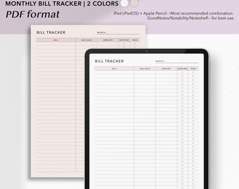Digital Bill Tracker | Minimal Budget Planner | Monthly Bills  | GoodNotes & Tablet-Friendly PDF