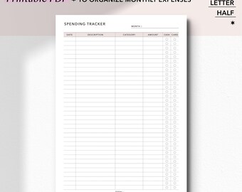 Tracker delle spese stampabile / Tracker delle spese mensili di una pagina (verticale)