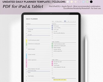 Agenda digitale giornaliera / Pagina giornaliera non datata / Agenda minima / PDF per iPad e tablet