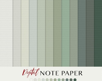 Sage Green Digital Note Paper Set – 12 Colors, 4 Types