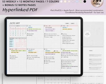 Agenda settimanale digitale 2026 – PDF con collegamenti ipertestuali, formato orizzontale (GoodNotes)