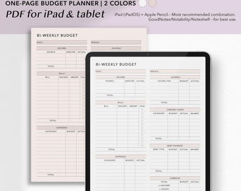 Planner digitale per il budget bisettimanale / Planner per la gestione minima del denaro in una pagina / GoodNotes e PDF adatto ai tablet