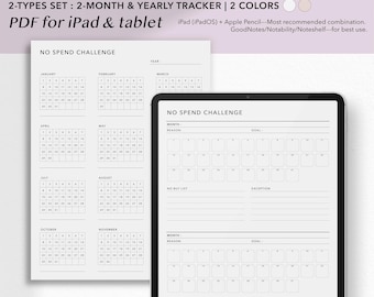 Planner digitale per la sfida senza spese / Tracker bimestrale e annuale (2 tipi di set) / GoodNotes, PDF compatibile con tablet