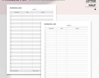 Registro di corsa mensile stampabile / Tracciatore di distanza e tempo (A4/A5/Lettera/Mezza lettera)