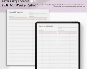 Risparmio Tracker Digitale / Pianificatore di Risparmio Verticale di Una Pagina (Set di 2 Tipi) / GoodNotes e PDF per Tablet