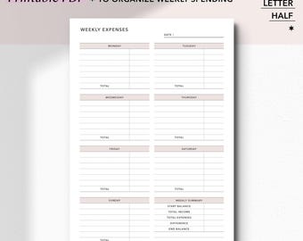 Tracker delle spese settimanali stampabile / Registro delle spese minime settimanali (verticale)