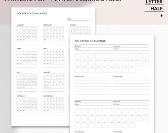 Planner stampabile per sfide senza spese / Tracker bimestrale e annuale (set di 2 tipi)