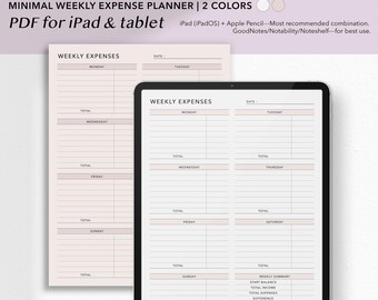 Tracker delle spese settimanali digitale / Registro delle spese semplice (verticale) / GoodNotes, PDF compatibile con tablet