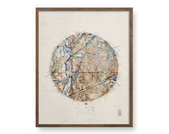 Nowoczesny rustykalny plakat ścienny z portretem w kształcie koła, abstrakcyjny wystrój duchowy w akwareli, beżowy i niebieski, neutralna sztuka ścienna, wydruk do salonu