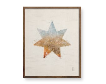 Siedmioramienna gwiazda, minimalistyczna akwarelowa sztuka ścienna, neutralny wydruk artystyczny, sztuka skandynawska, tryb połowy wieku, wystrój geometryczny, estetyka wystroju pokoju