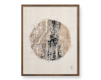 Minimalistyczny abstrakcyjny obraz o fakturze, wydruk akwarelowy Zen Circle, sztuka ścienna w stylu Japandi, neutralny wystrój, nowoczesna sztuka dekoracyjna, spokojna sztuka