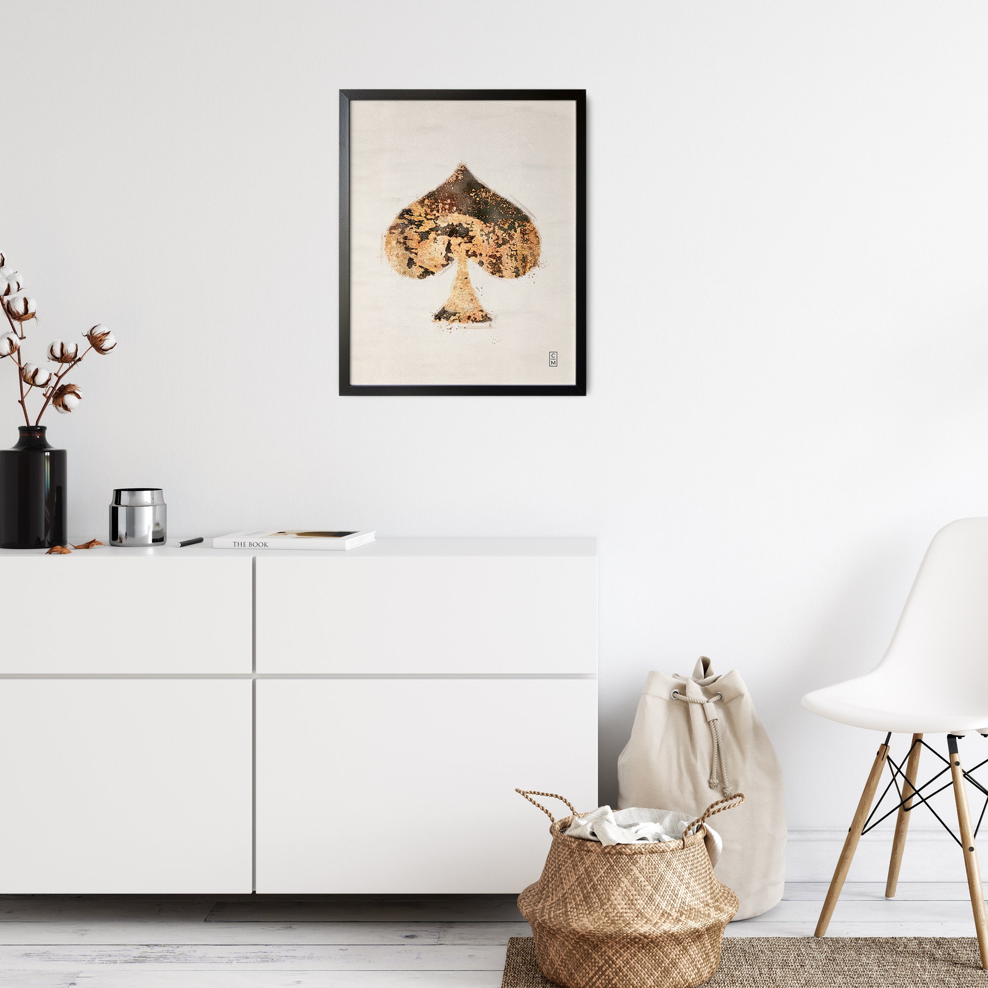 Geometric Wall Art for Living Room Spade Watercolor Neutral Textured