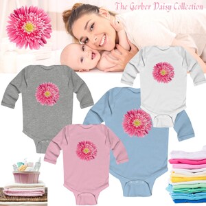 Pink Gerber Daisy Infant Long Sleeve Onesie Bodysuit baby shower gift new baby outfit gifts