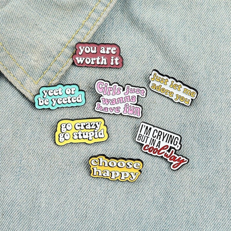 Fun Quotes Enamel Pins Lapels Brooches Badges Choose Happy You Etsy