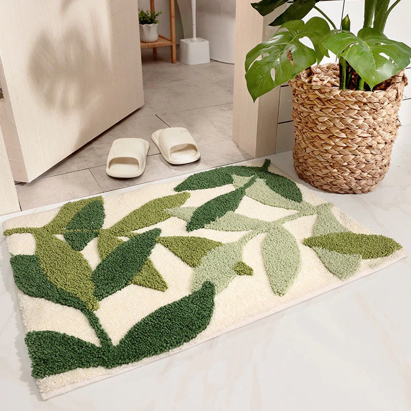 Plant & Apple Bath Rug Bathroom Rug Modern Rug Design Cute Etsy