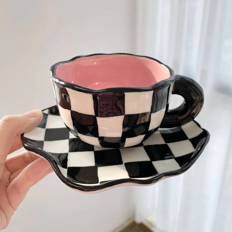 Tasses en Damier de Rêve - Plusieurs Couleurs [Abstrait, Tasse d'art, Cadeau Noël, Irrégulière, Pein