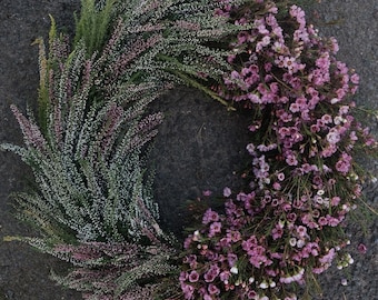 Wax flower and Heather Autumnal wreath - fresh foliage - fast dispatch - funeral wreath