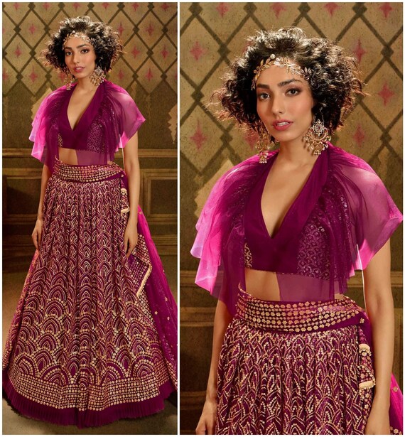 Buy Wine Color Sequin Lehenga Choli Bollywood Sabyasachi Designer