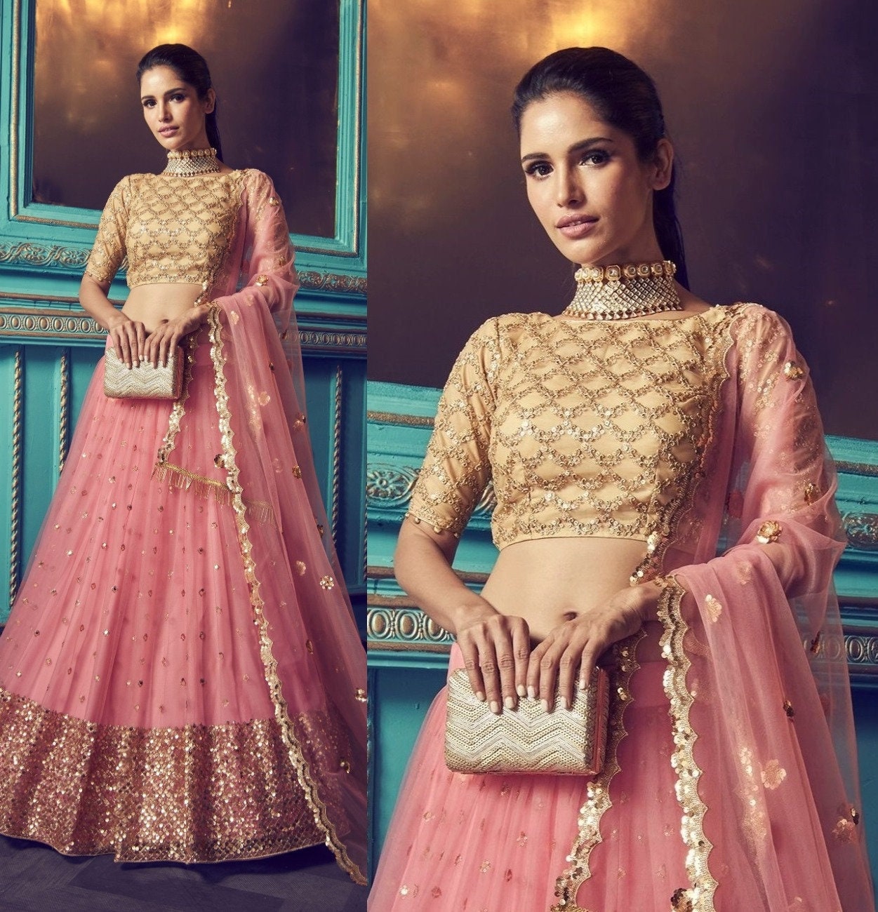 Soft Net Pink Lehenga Choli for Women Designer Sequins - Etsy Singapore