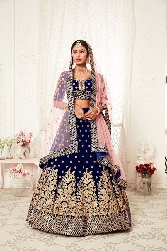 Buy Navy Blue Sabyasachi Inspired Lehenga Choli for Bridal Indian