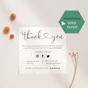 Plantable Thank you Card Business, Personalized Seeded Paper, Square Thank you Card, Eco-friendly Small Business, Sustainable Shop