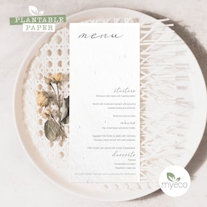 Carte de menu en papier graine, menu de mariage simple, menu minimal à planter, carte de menu en papier graine, cartes de menu imprimées, respectueux de l'environnement