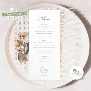 Menükarte zum Bepflanzen, Elegantes Hochzeitsmenü, Einfaches Menü zum Bepflanzen, Menükarten aus Samenpapier, gedruckte Menükarten, umweltfreundlich