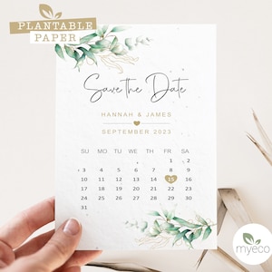 Saatpapier Save The Date Karten, Greenery Save The Date Karten, Save the Date Kalender, Seeded Paper Karten Bild 1