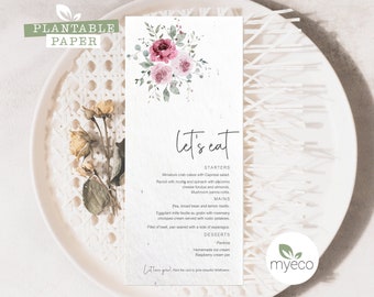 Menu weselne Roses: Papier do sadzenia nasion, przyjazny dla środowiska