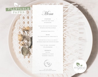 Plantable Menu Card, Elegant Wedding Menu, Simple Plantable Menu,  Seed paper Menu, Printed Menu Cards, eco friendly
