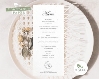 Karta menu weselnego do sadzenia: Papier z motywem stokrotek i maków