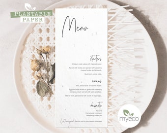 Karta menu weselnego do sadzenia: Papier z motywem stokrotek i maków