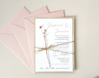 Dried flower Wedding Invitation -  Seed Invitation with preserved flowers - Rustic Wedding - Wedding Invitation with RVP QR