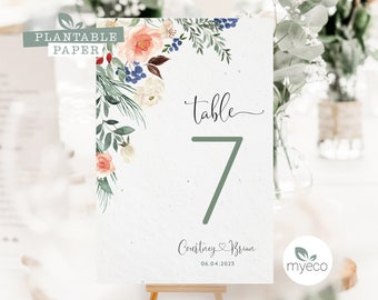 Roślinne numery stołów weselnych: Kwiatowe karty z planem miejsc siedzących
