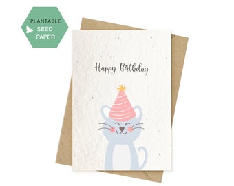 Plantable Happy Birthday kitten Card, biodegradable gift, funny Cat greeting cards Happy Birthday cute cat  animals