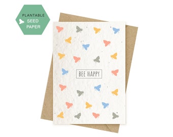 Bee happy Plantable seed Greeting Cards, biodegradable stationery,  Eco-friendly Cards