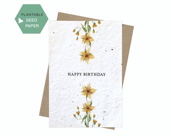 Happy Birthday seed Card, Wildflowers paper, watercolor flowers, Eco friendly, Seeded Paper, Birthday greeting cards, personalised message