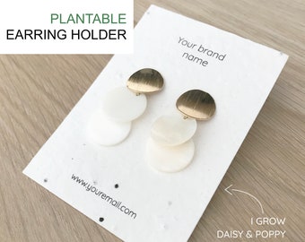 Plantable Earring Holder card, Personalised jewelry display Card, Heavy 250GSM, Logo earring cards, seed paper, hair clip