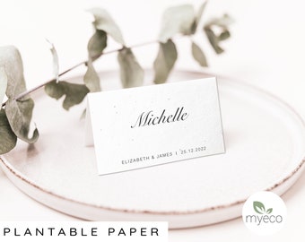 Gepersonaliseerde plantbare plaatskaarten voor bruiloften: papier met wilde bloemen