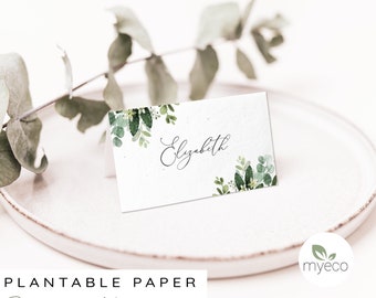 Cartes de lieu plantables, cartes de table de verdure Boho, cartes de lieu personnalisées, nom de lieu de mariage personnalisé, papier ensemencé