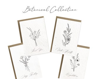 Plantable Botanical Greeting cards, eco-friendly, Birthday, thank you, with sympathy, biodegradable gift , Botanical A6 Cards