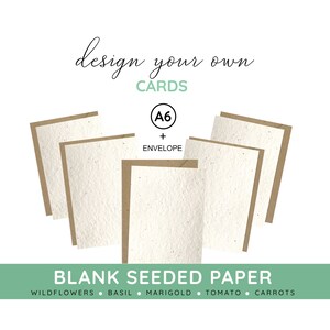 A6 Blanko-Samenkarte, Pflanzliches Papier, umweltfreundliche Karten, DIY Grußkarten, Drucken Sie Ihre Designs zu Hause, 200gsm, Wildblumen, Basilikum, Ringelblume