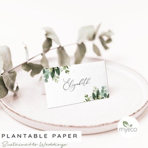 Plantable Place Cards, Boho greenery table cards,  Personalised place cards, Personalised  Wedding place name, Seeded Paper