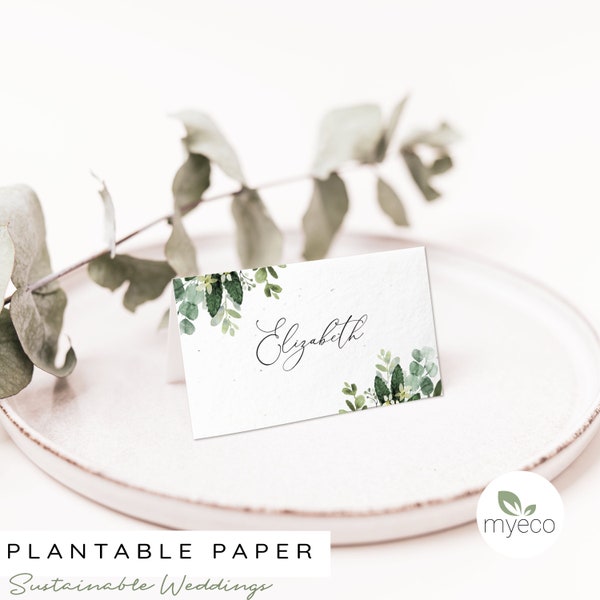 Cartes de lieu plantables, cartes de table de verdure Boho, cartes de lieu personnalisées, nom de lieu de mariage personnalisé, papier ensemencé