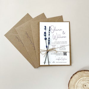 Plantable Wedding Invitation with lavender dry flower -  Seed Invitation with preserved flowers - Rustic Wedding